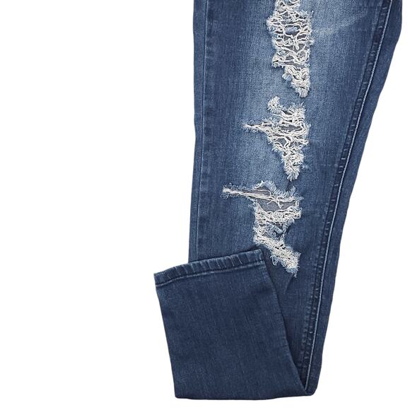 Indigo Rein Jeans Womens 7 Juniors Blue Skinny Distressed Stretch Denim Whiskers - Picture 5 of 13